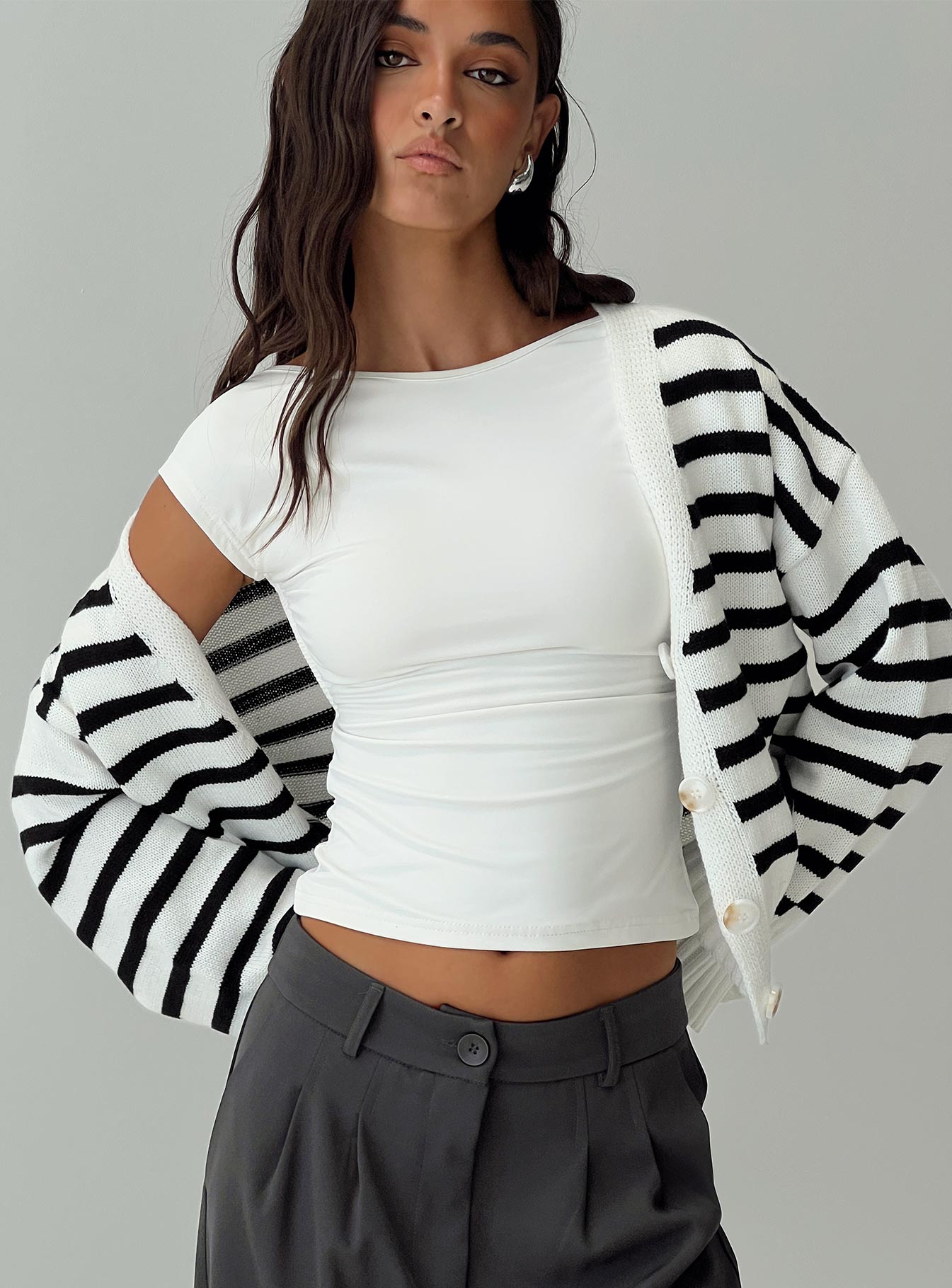 Karlson Striped Cardigan Cream Black - Image 7
