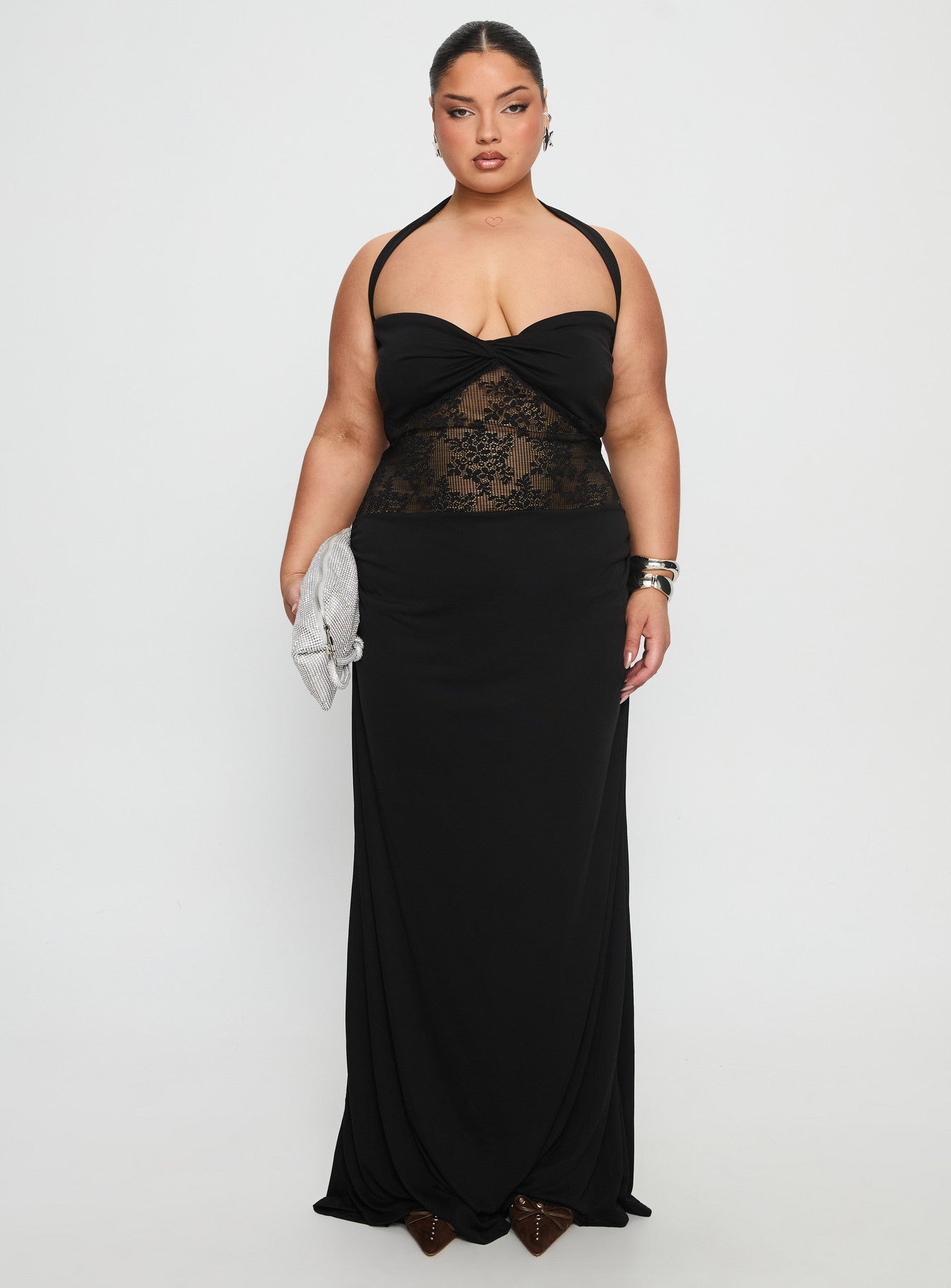 Adalyne Lace Halter Maxi Dress Black Curve - Image 6