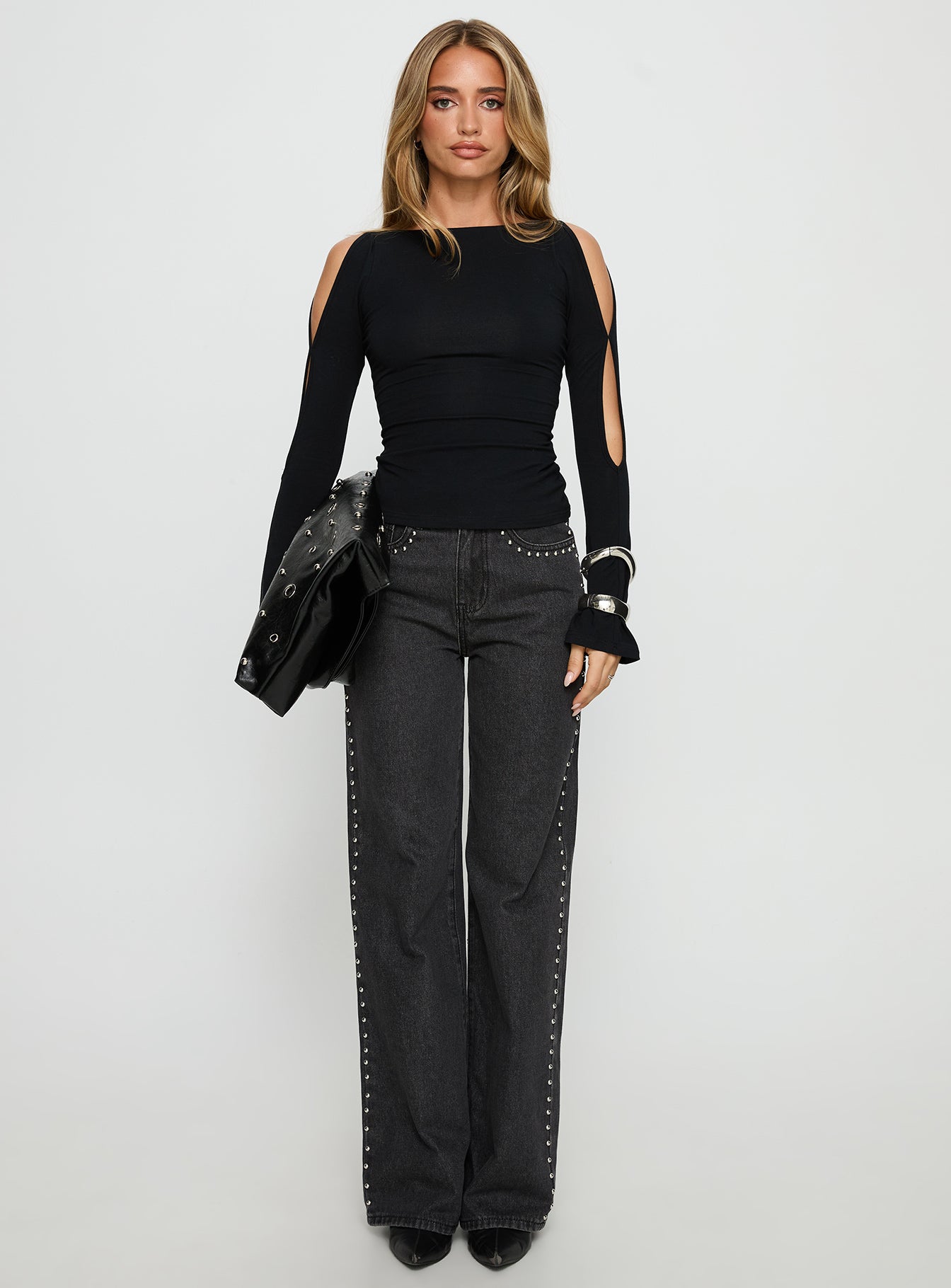Mariko Side Split Long Sleeve Top Black - Image 6