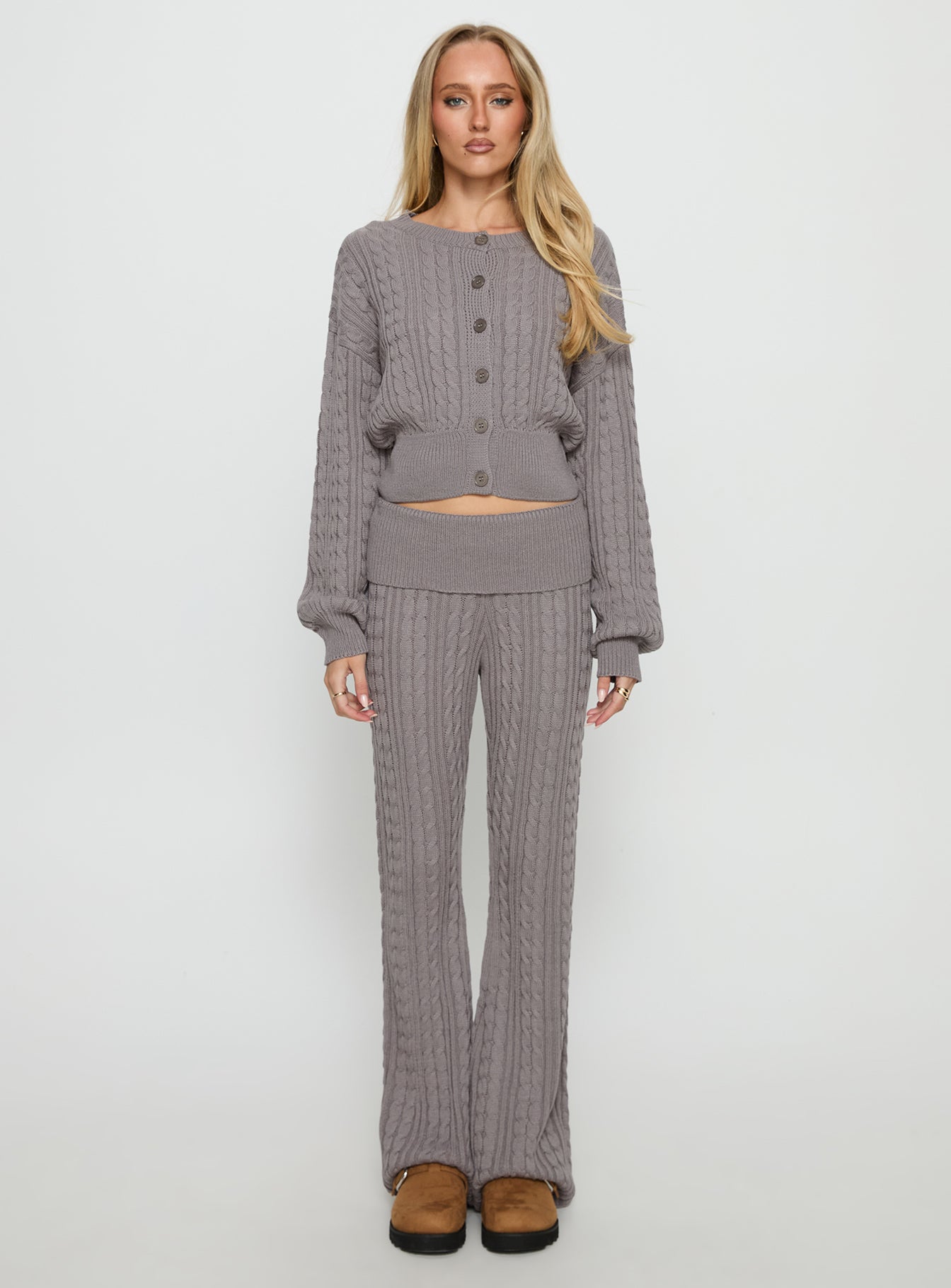 Baleigh Cable Knit Foldover Pants Grey - Image 7