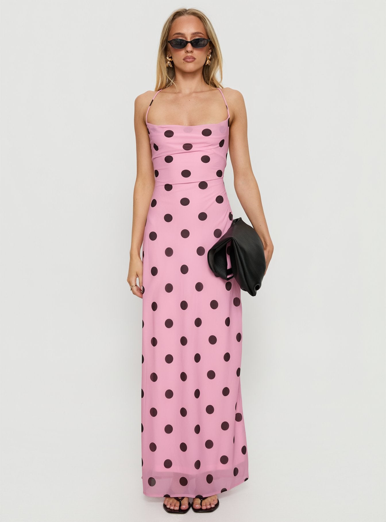 Celena Maxi Dress Pink Brown Polka - Image 7