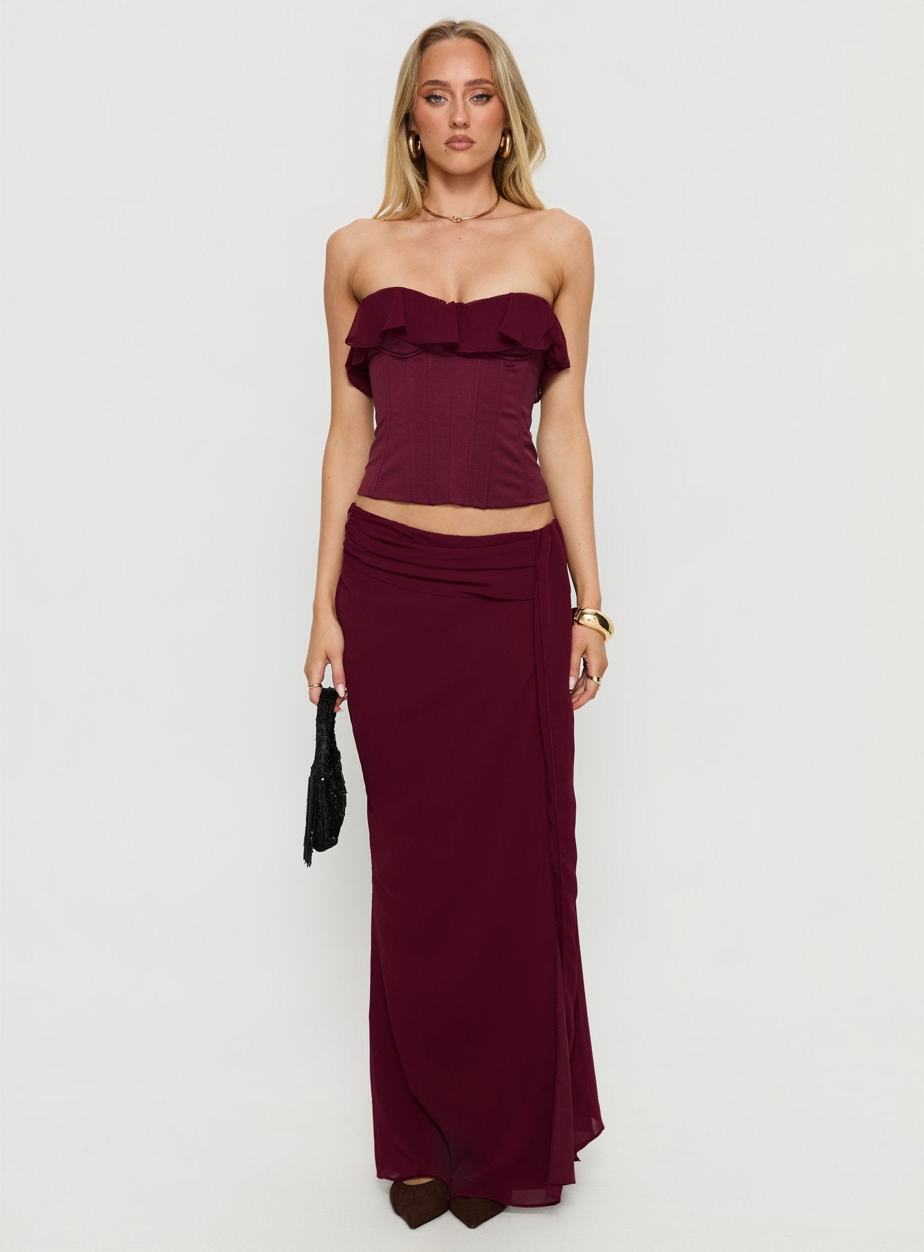 Hollian Draped Maxi Skirt Wine - Image 7