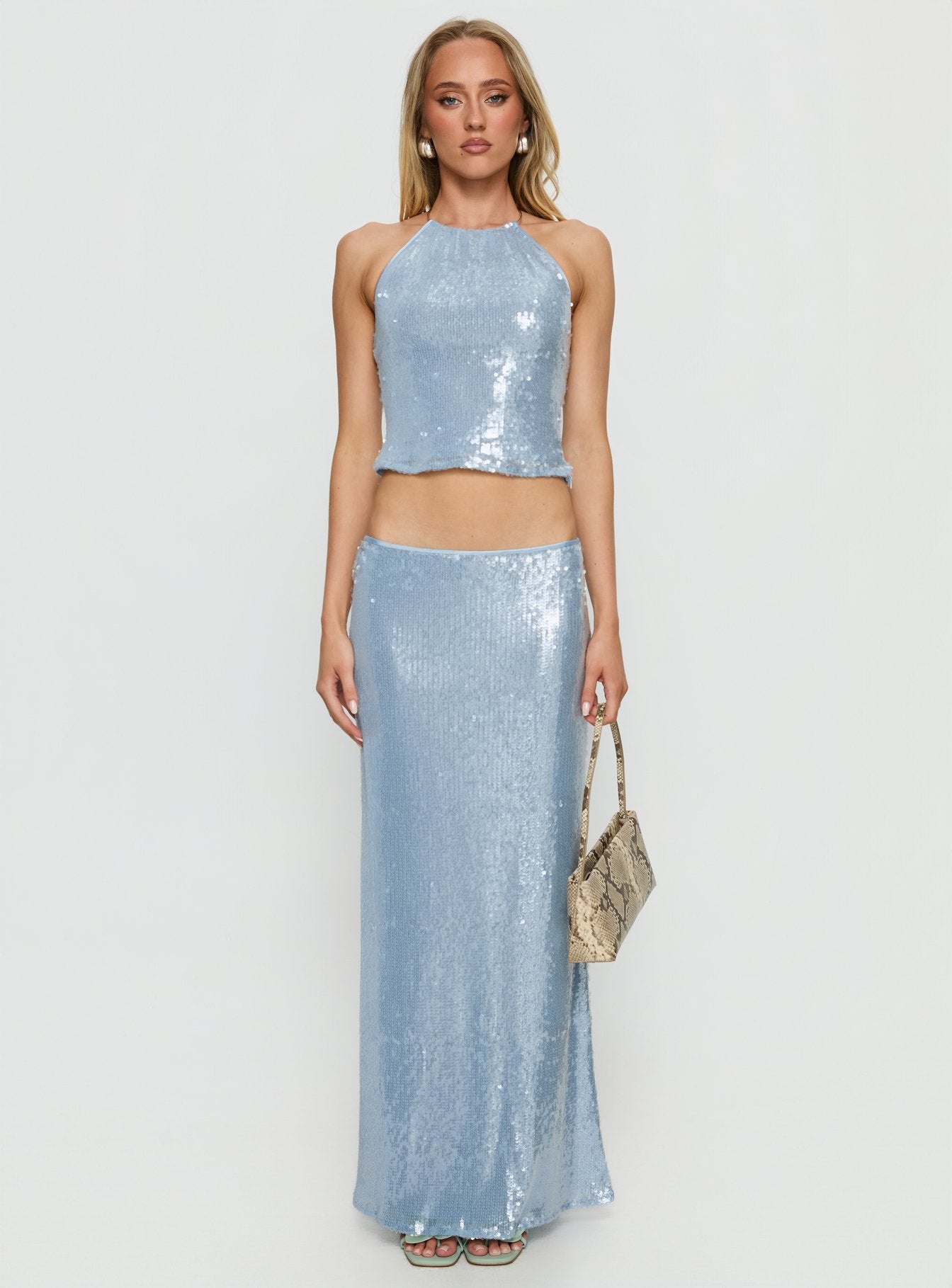 Emalia Halter Sheer Sequin Top Blue - Image 7
