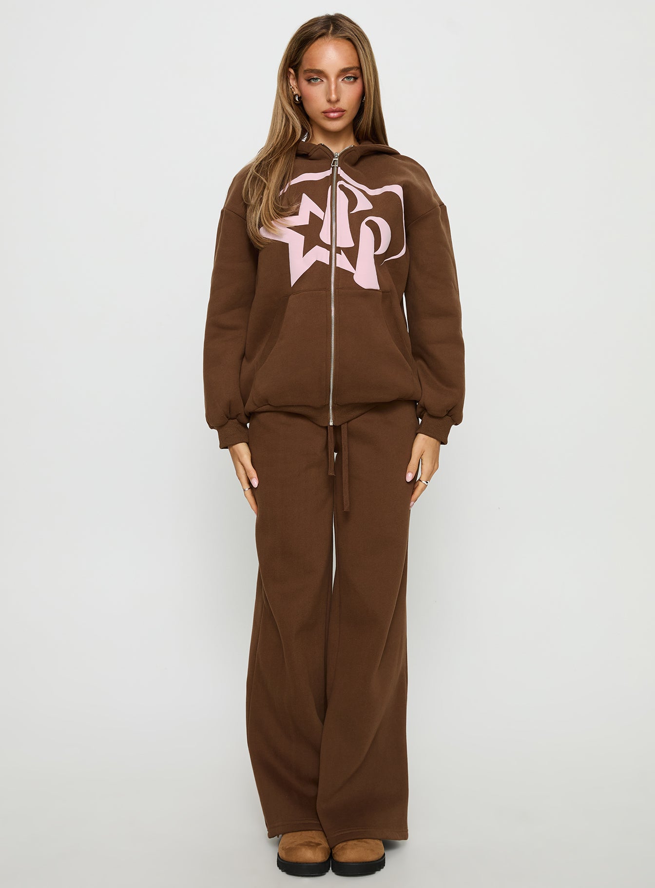 Princess Polly Stargirl Wide Leg Sweat Pants Brown - Image 7