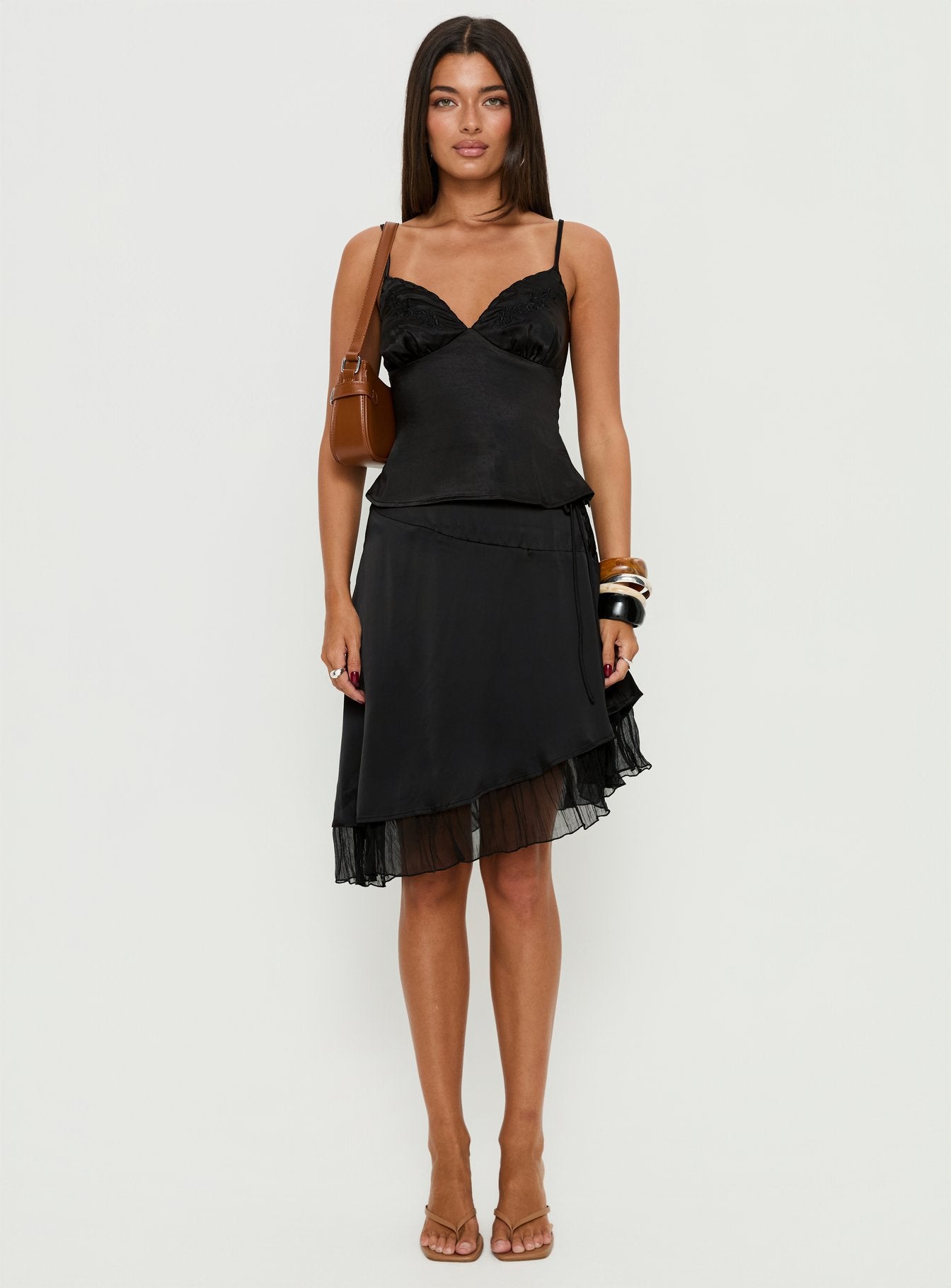 Aruba Satin Embroidered Cami Top Black - Image 7