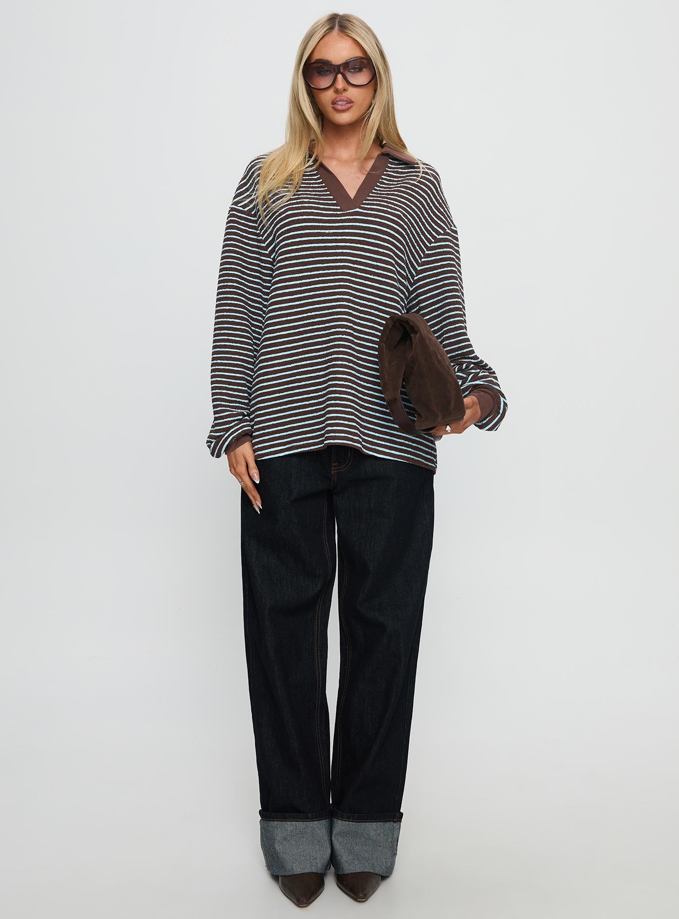 Rigbys Collared Jumper Brown Blue Stripe - Image 7
