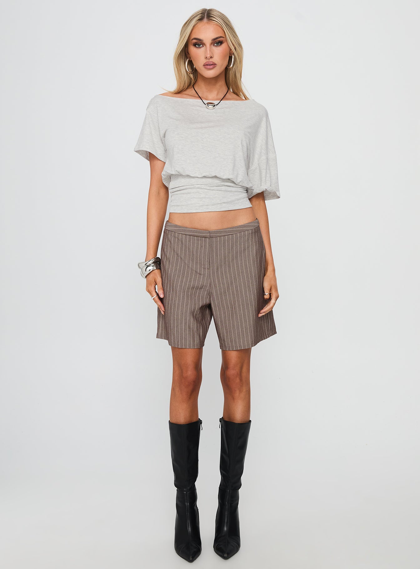Ashlinn Off Shoulder Drapey Top Grey - Image 7