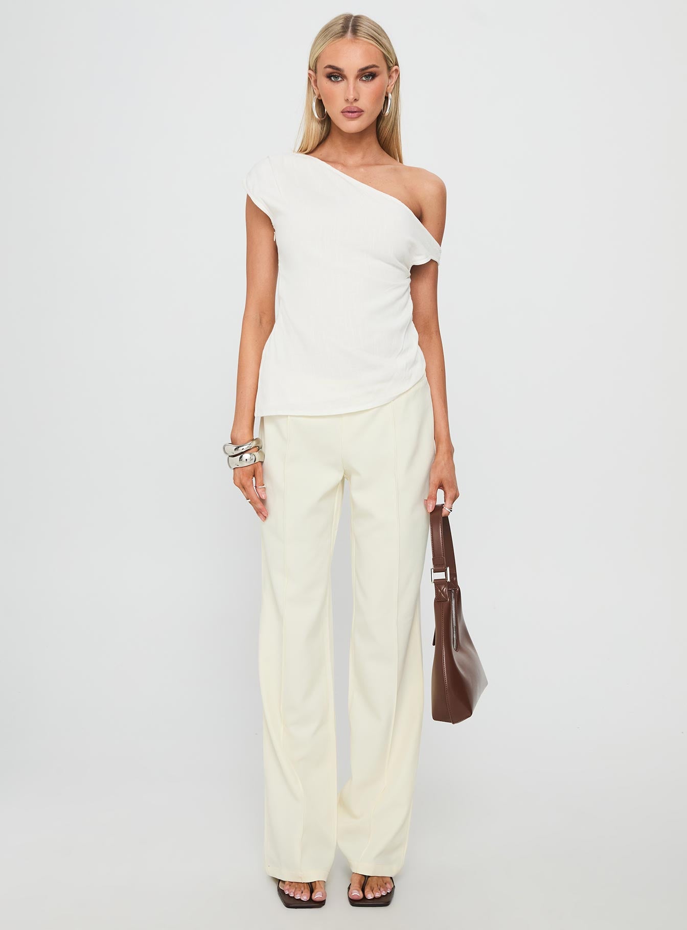 Kaylani One Shoulder Drape Top White - Image 8
