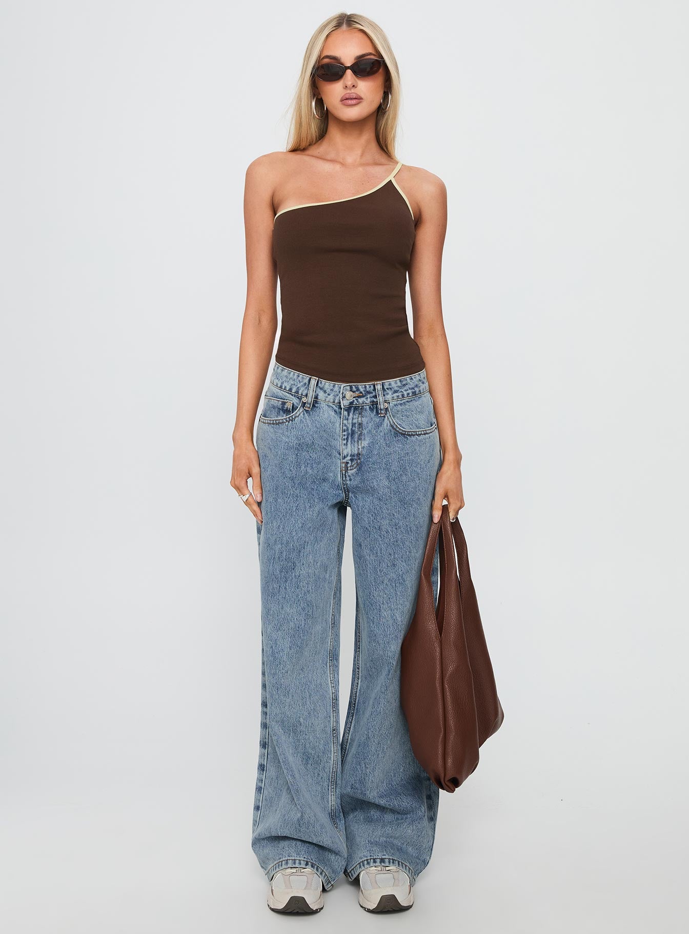 Hold It Down One Shoulder Contrast Top Chocolate Yellow - Image 7