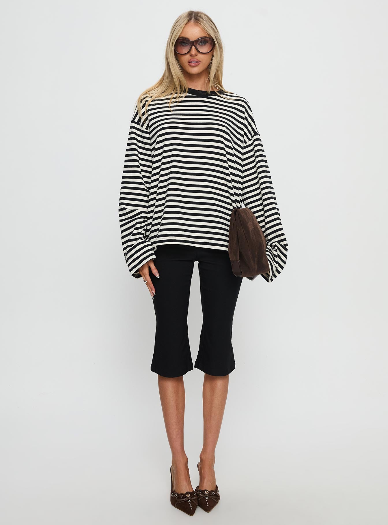 Settle Down Long Sleeve Top Black White Stripe - Image 7
