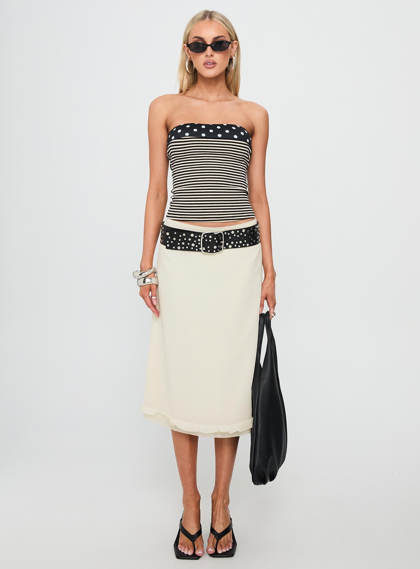 Rosette Frill Midi Skirt Cream - Image 7