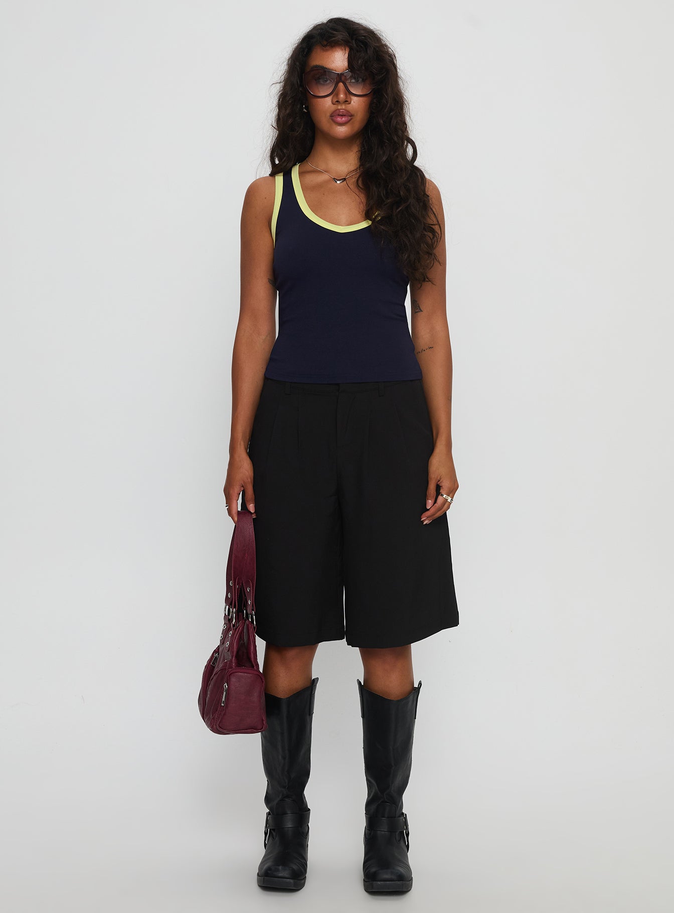 Elionne V Neck Contrast Top Navy Yellow - Image 7