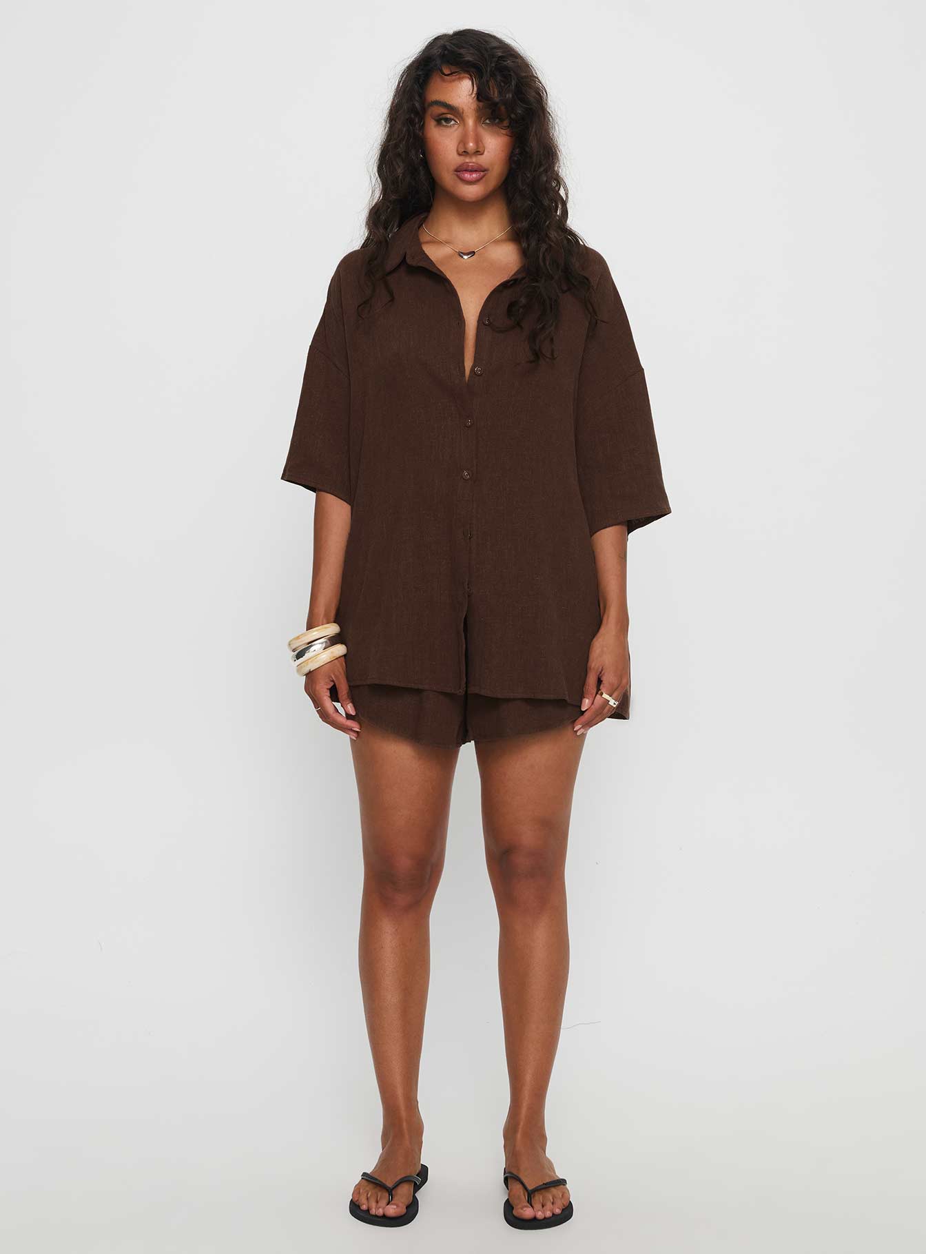 Peni Drawstring Linen Shorts Chocolate - Image 7