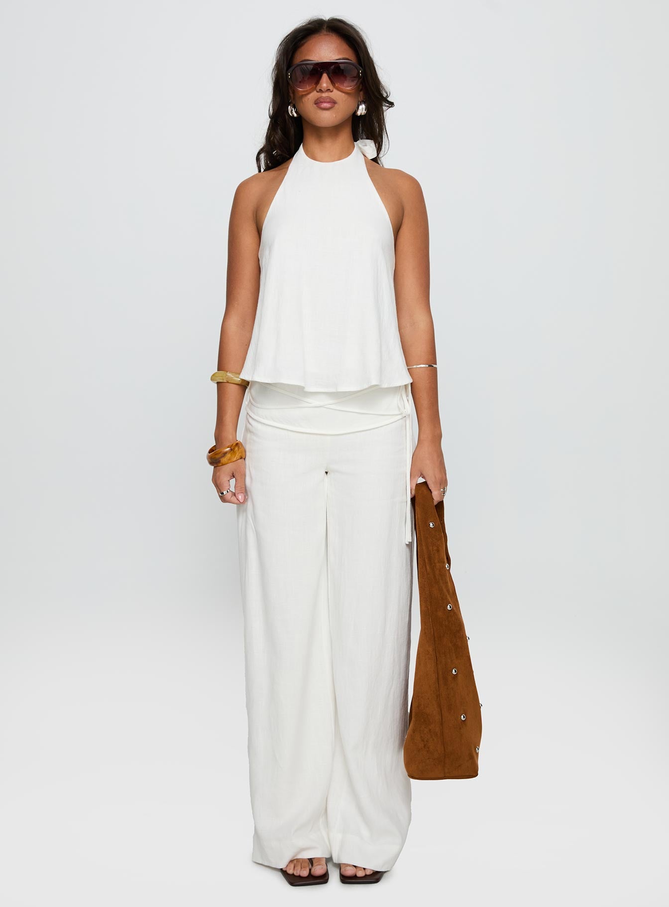 Aquaria Halter Linen Blend Top White - Image 7