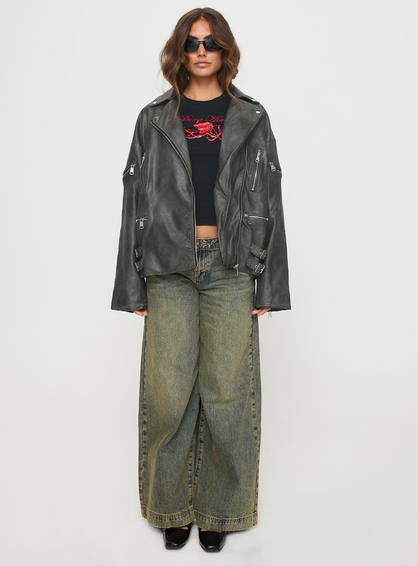 Magnets Faux Leather Jacket Washed Charcoal - Image 7