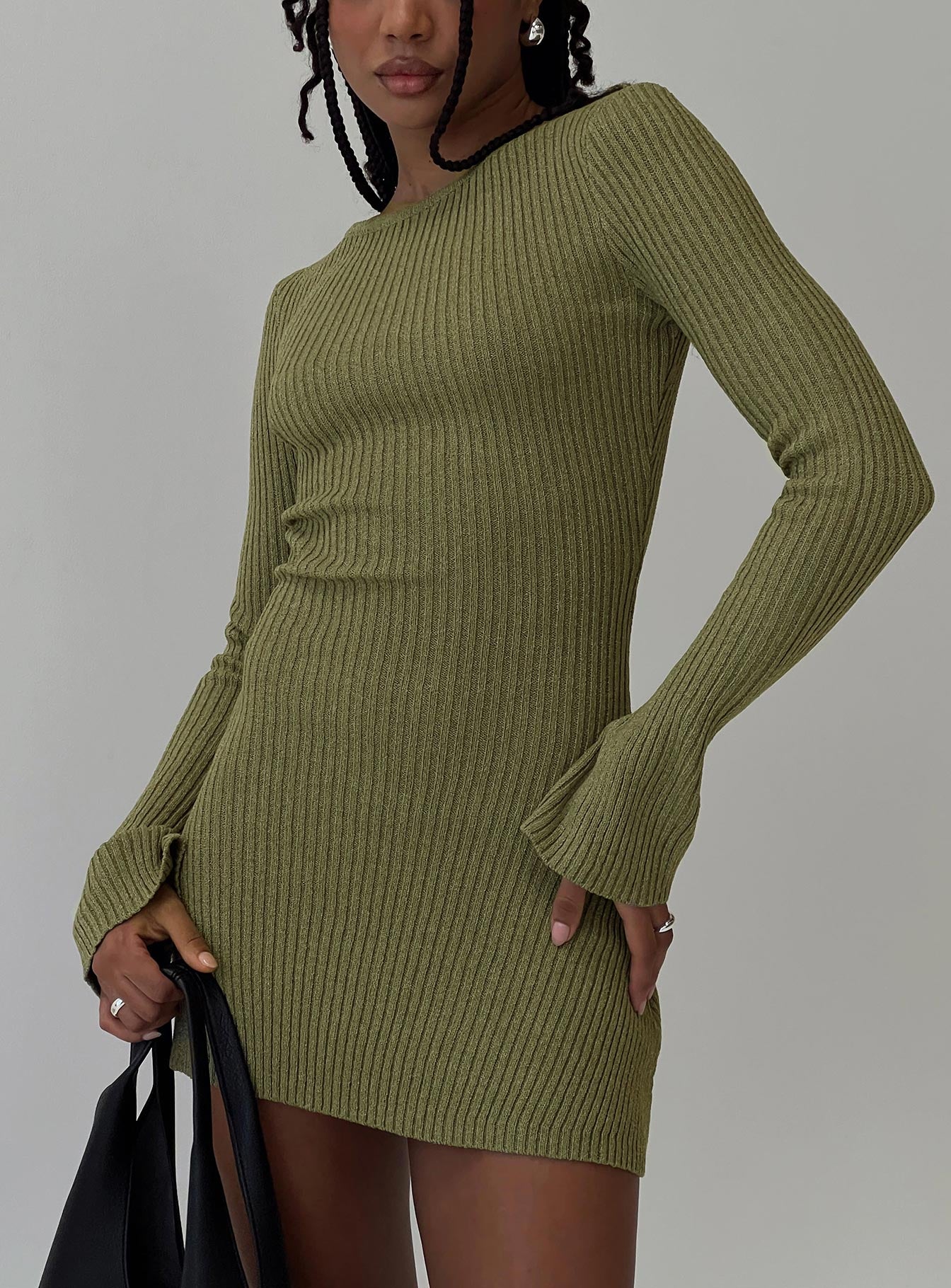 Osment Long Sleeve Knit Mini Dress Olive - Image 8