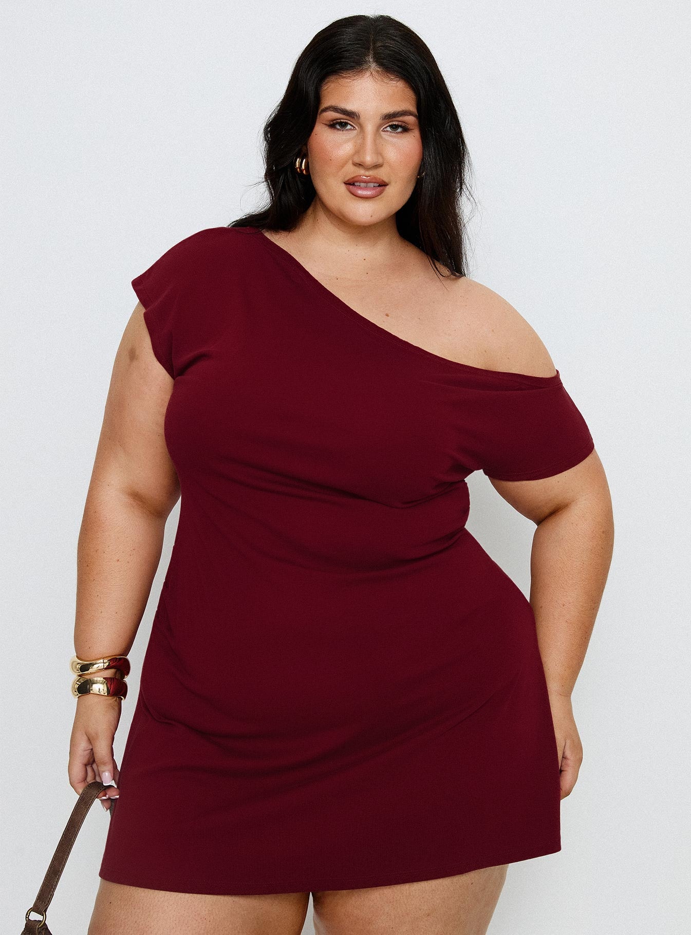 Prestige One Shoulder Mini Dress Burgundy Curve - Image 8