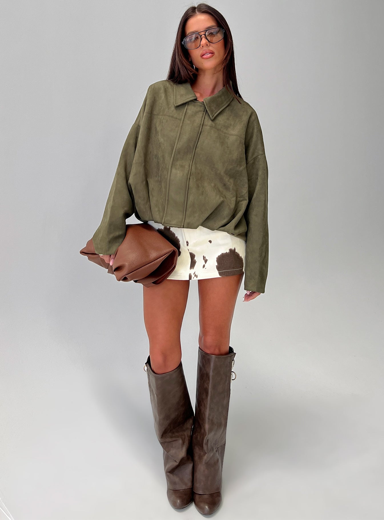 Enlightened Faux Suede Bomber Jacket Khaki - Image 8