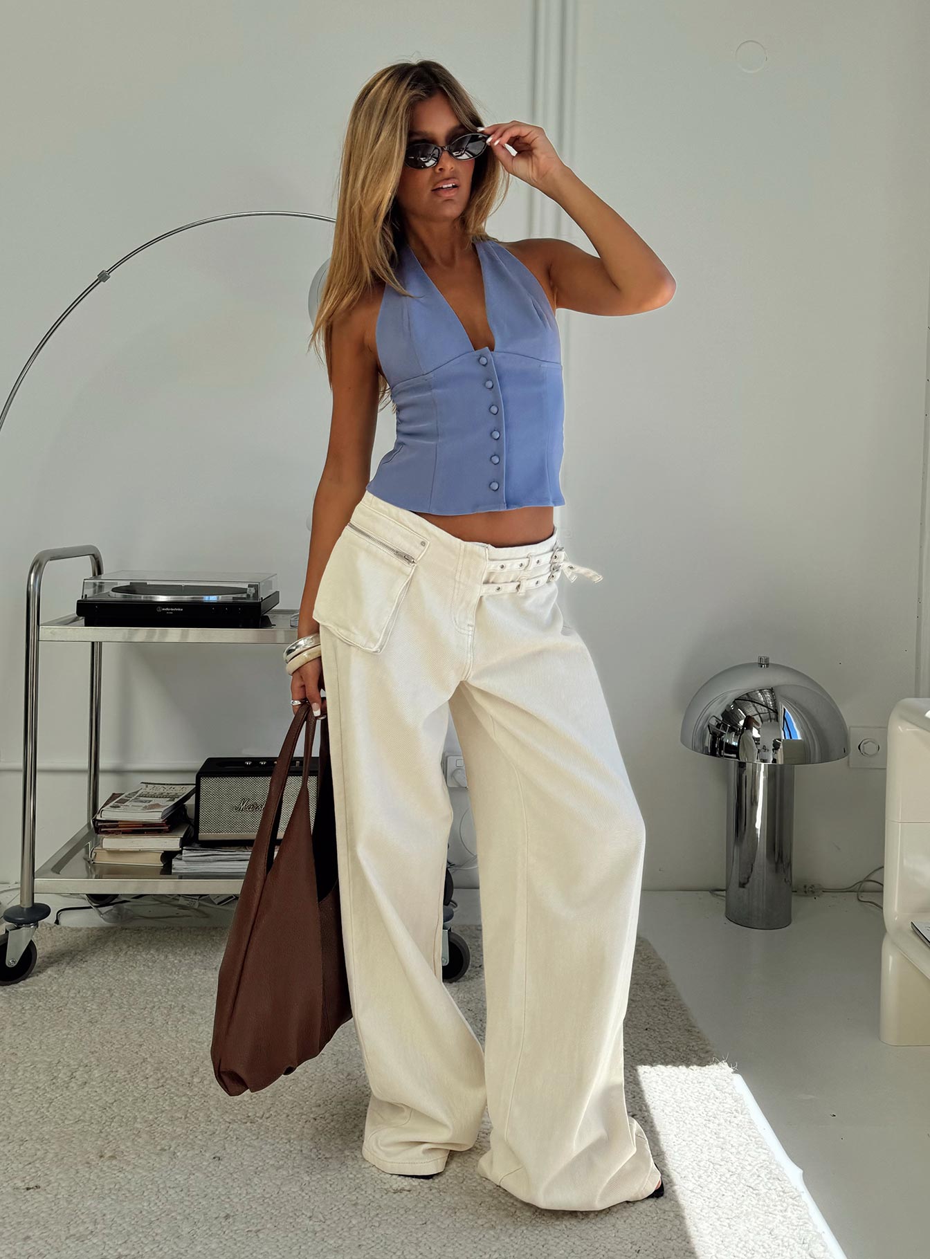 Paltrow Mid Rise Wide Leg Cargo Jeans Cream - Image 9