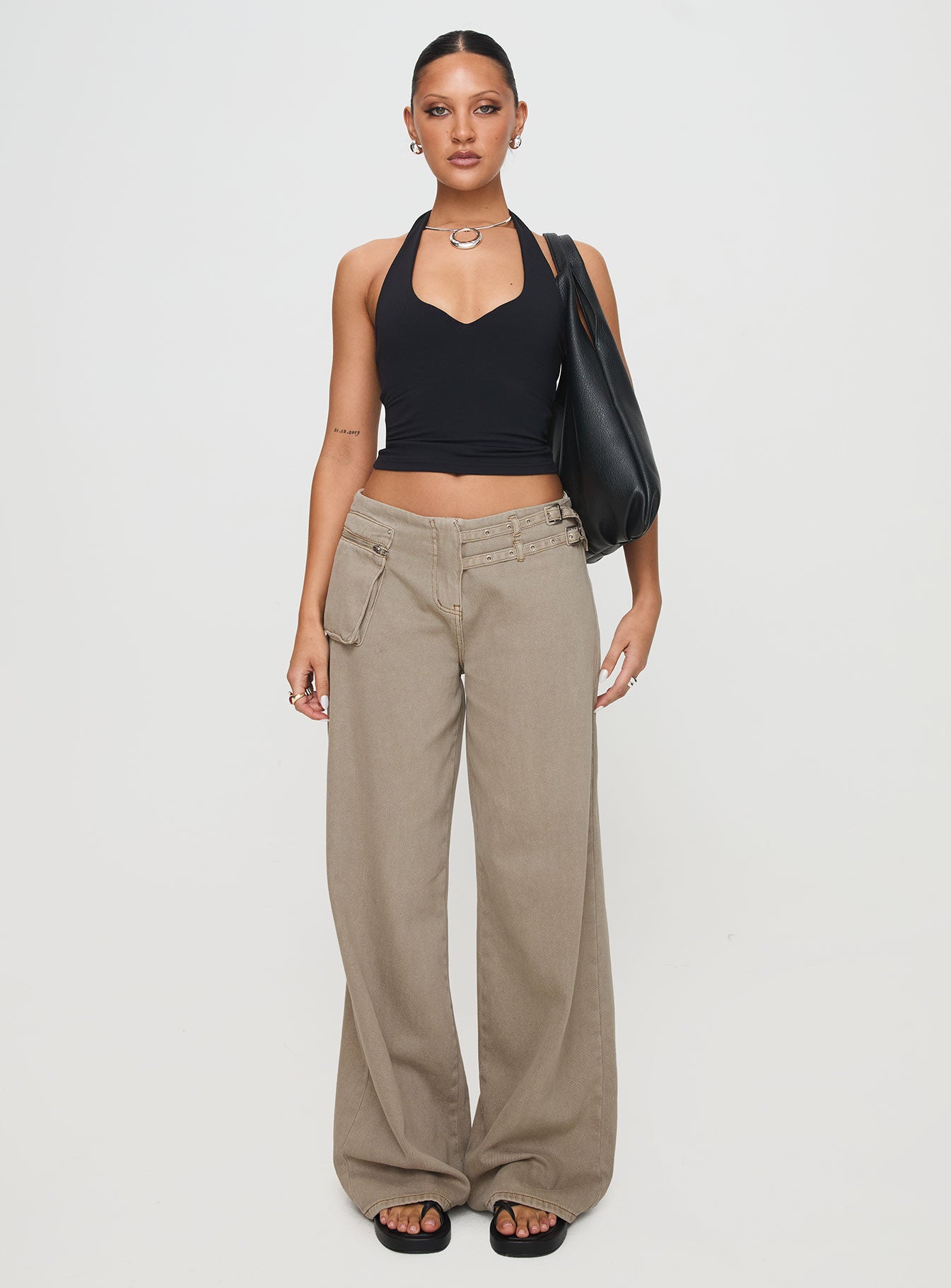 Paltrow Mid Rise Wide Leg Cargo Jeans Washed Brown Petite - Image 7