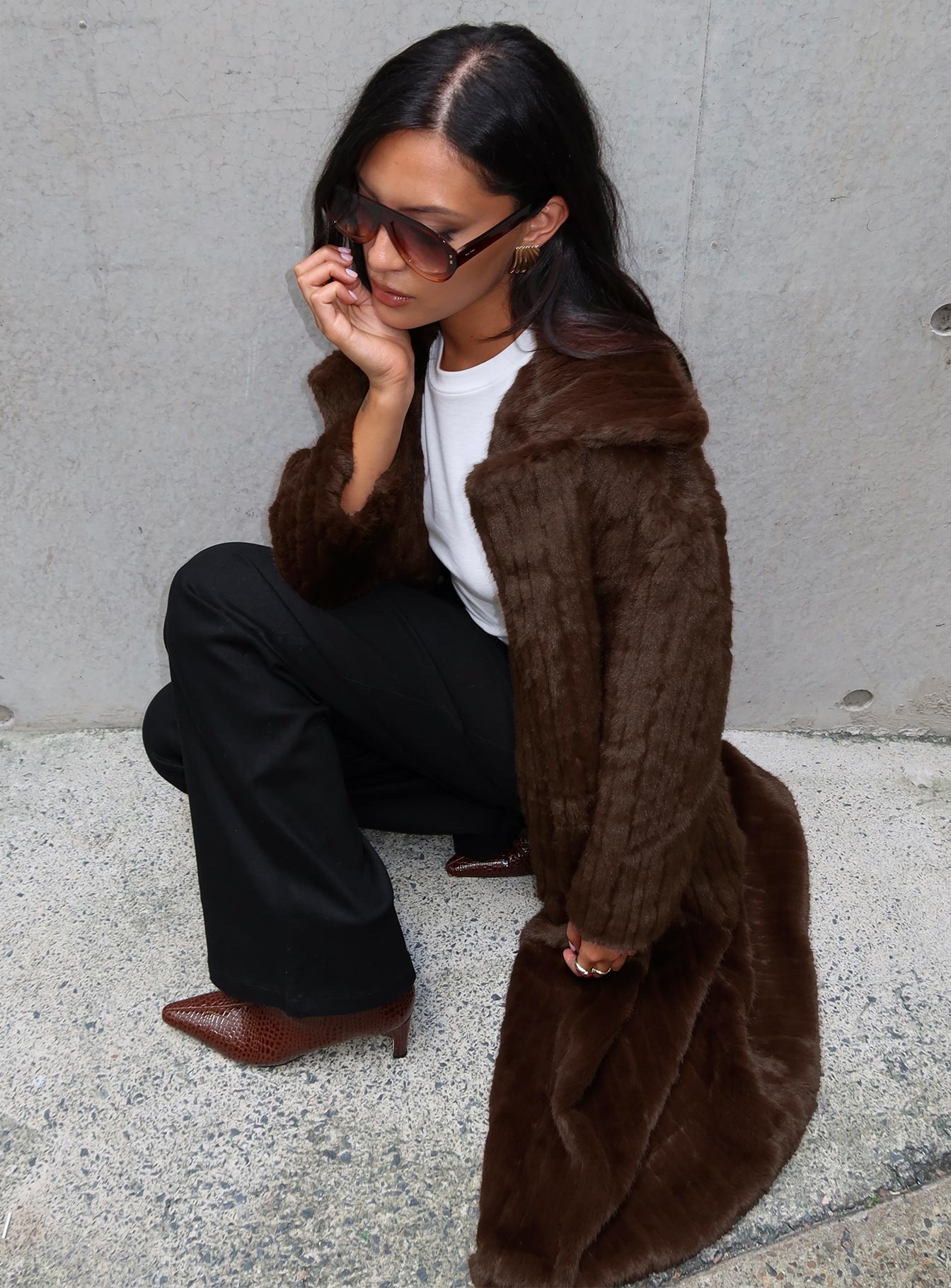 Moss Faux Fur Coat Chocolate - Image 9