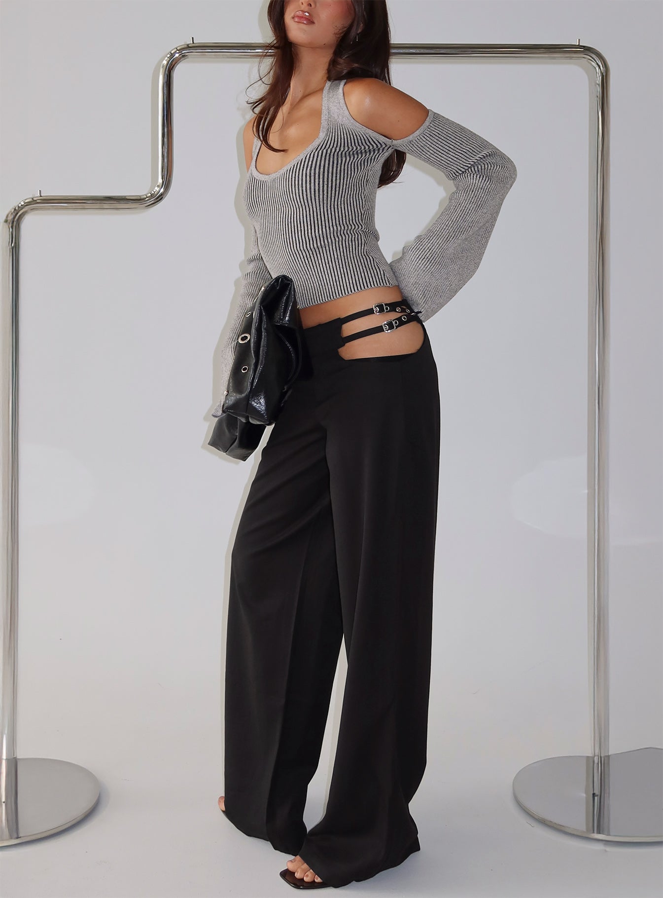 Venicia Belt Detail Suiting Pant Black Pinstripe - Image 8