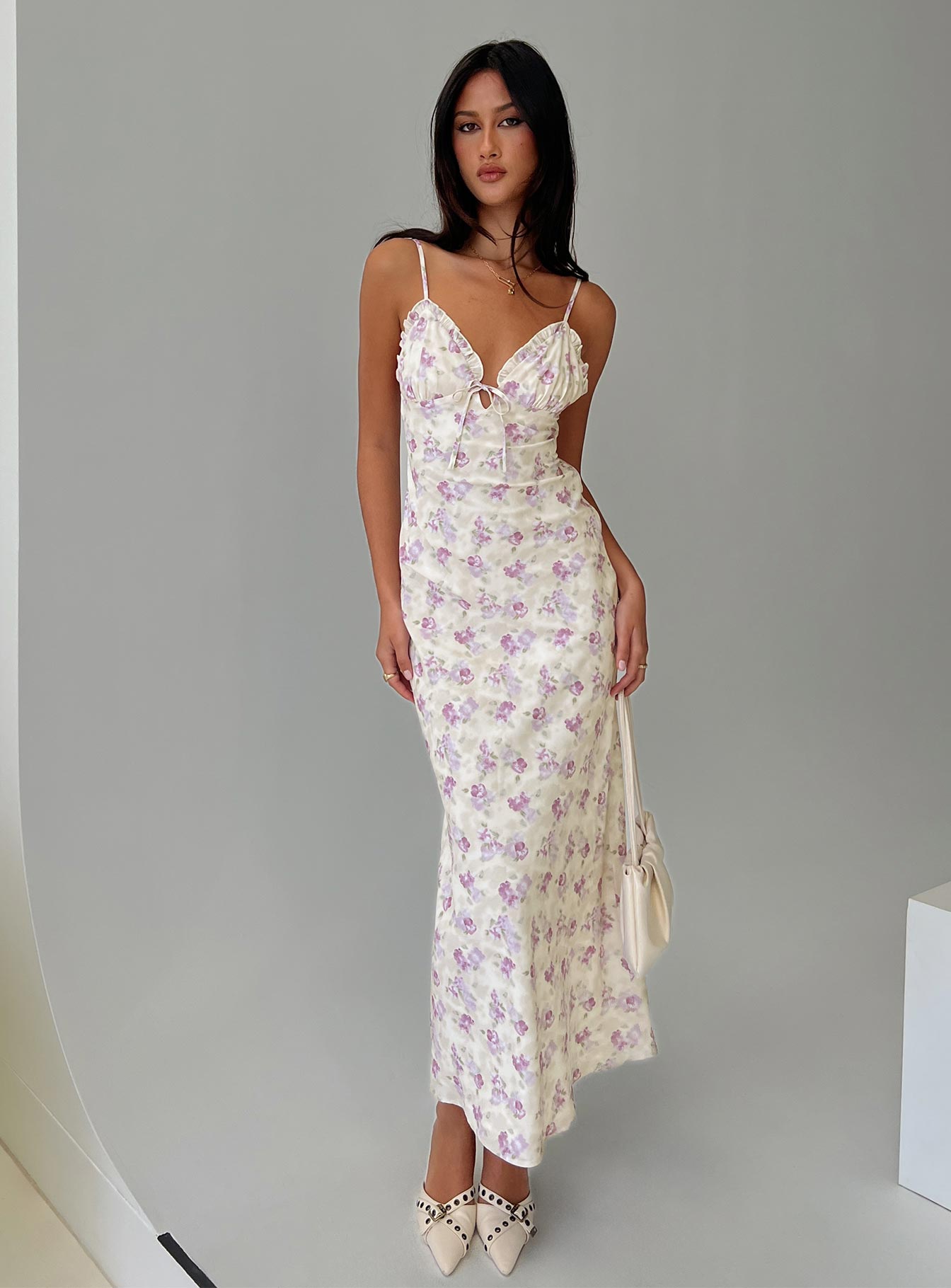 Jessamine Frill Maxi Dress White Lilac - Image 8