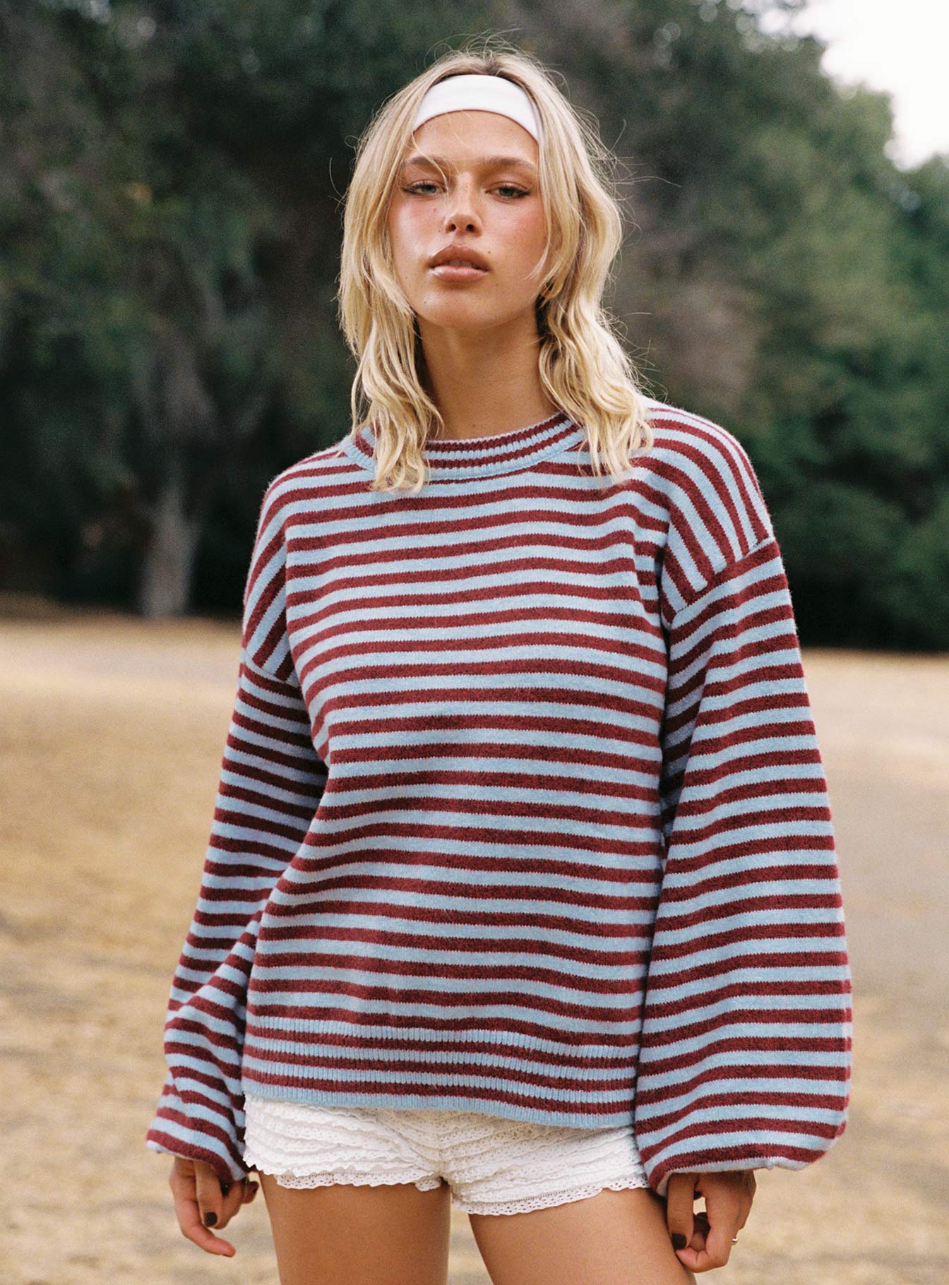 Winter Stroll Knit Sweater Blue Stripe - Image 8