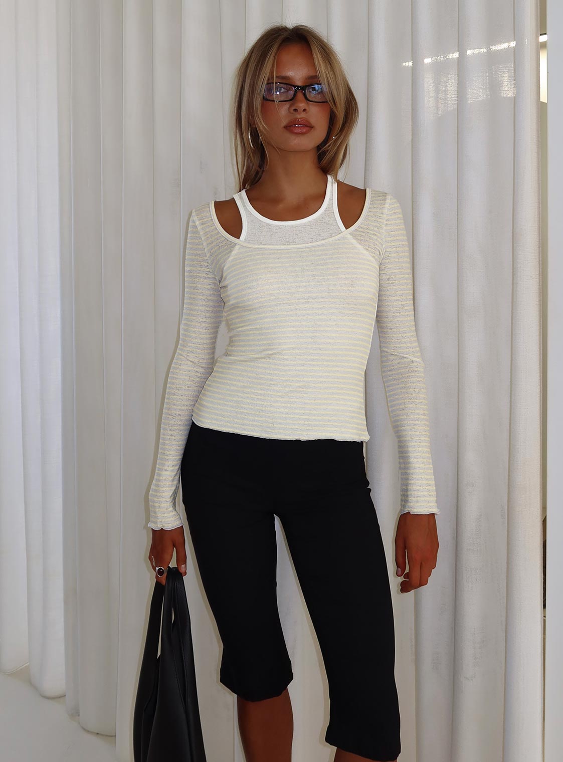 Ceyla Layered Long Sleeve Top White Stripe - Image 8