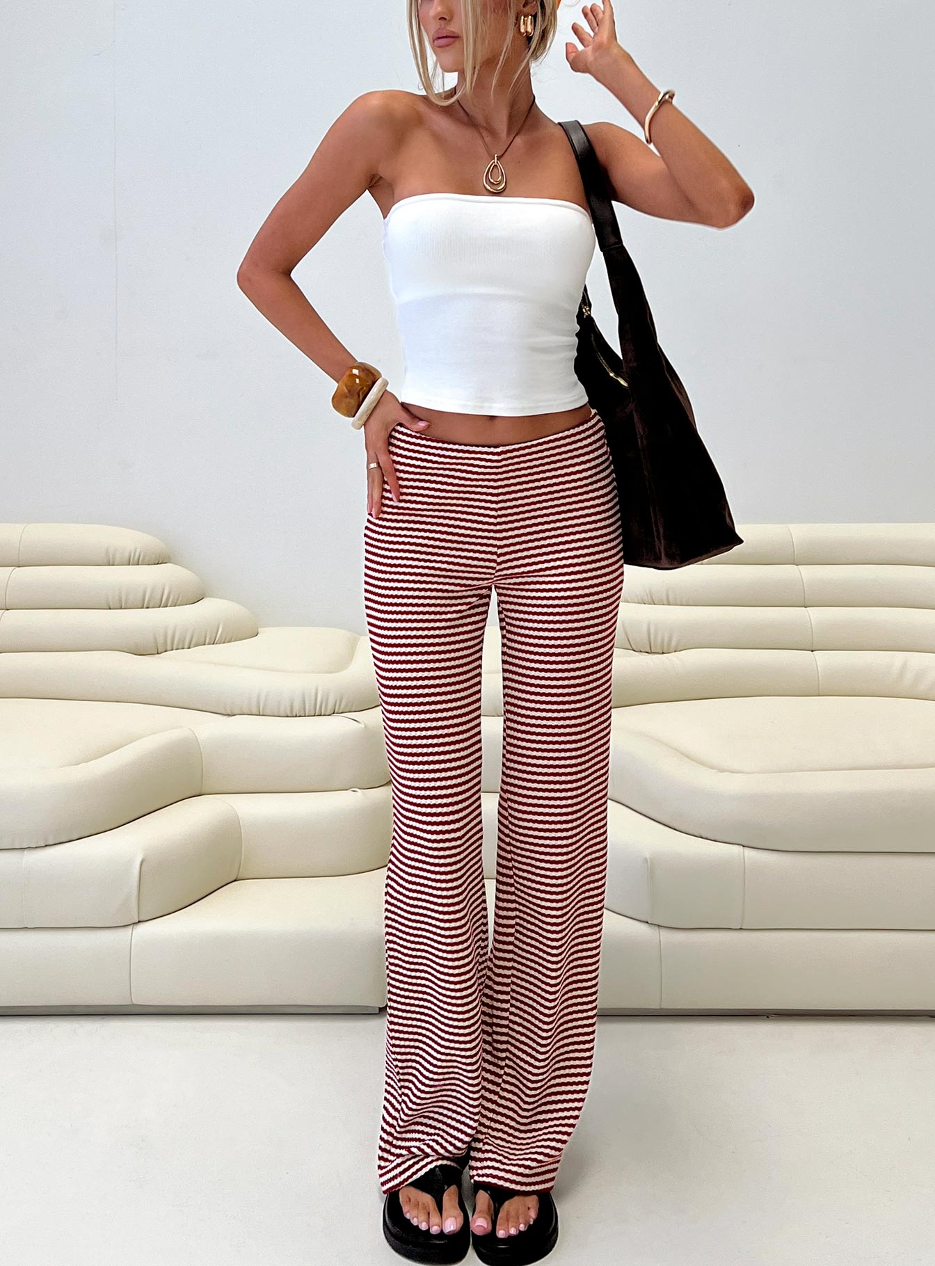 Next To Me Lounge Pant Red White Stripe - Image 8