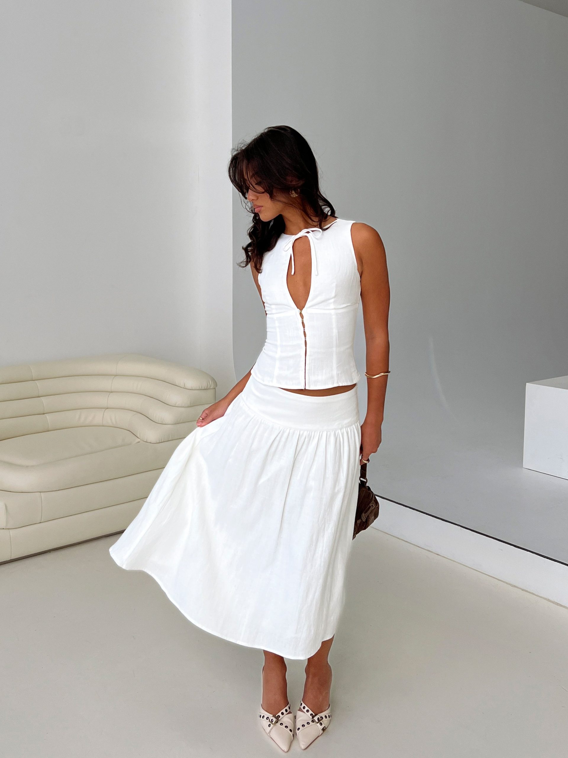 Heart Of Gold Linen Blend Midi Skirt White - Image 8