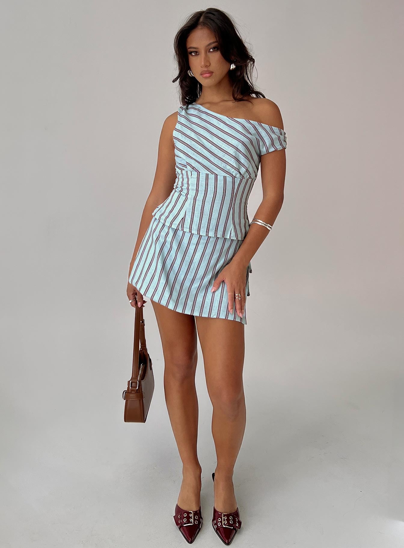 Del Rio Off The Shoulder Top Blue Maroon - Image 8