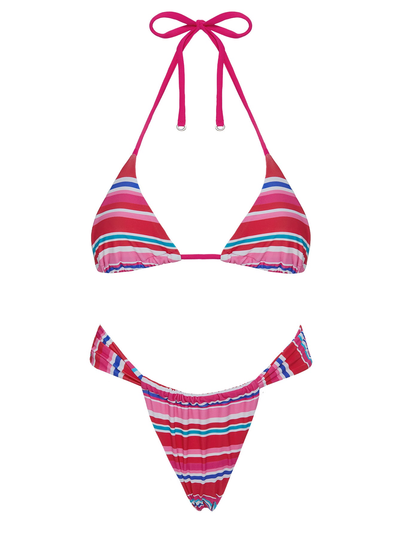 Summer Season Ruched Side Bikini Bottoms Pink Blue Stripe - Image 5