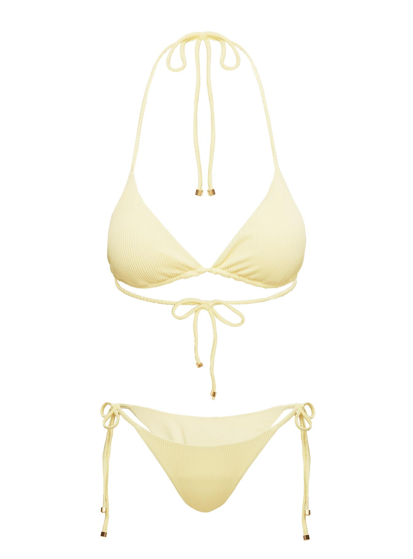 Nevaeh Ribbed Triangle Bikini Top Yellow - Image 6