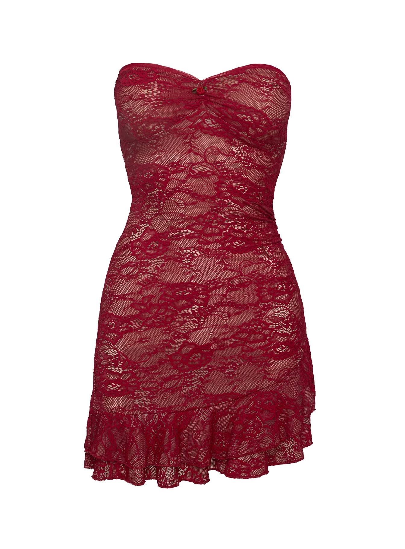 Hailees Lace Strapless Mini Dress Red Tall - Image 7