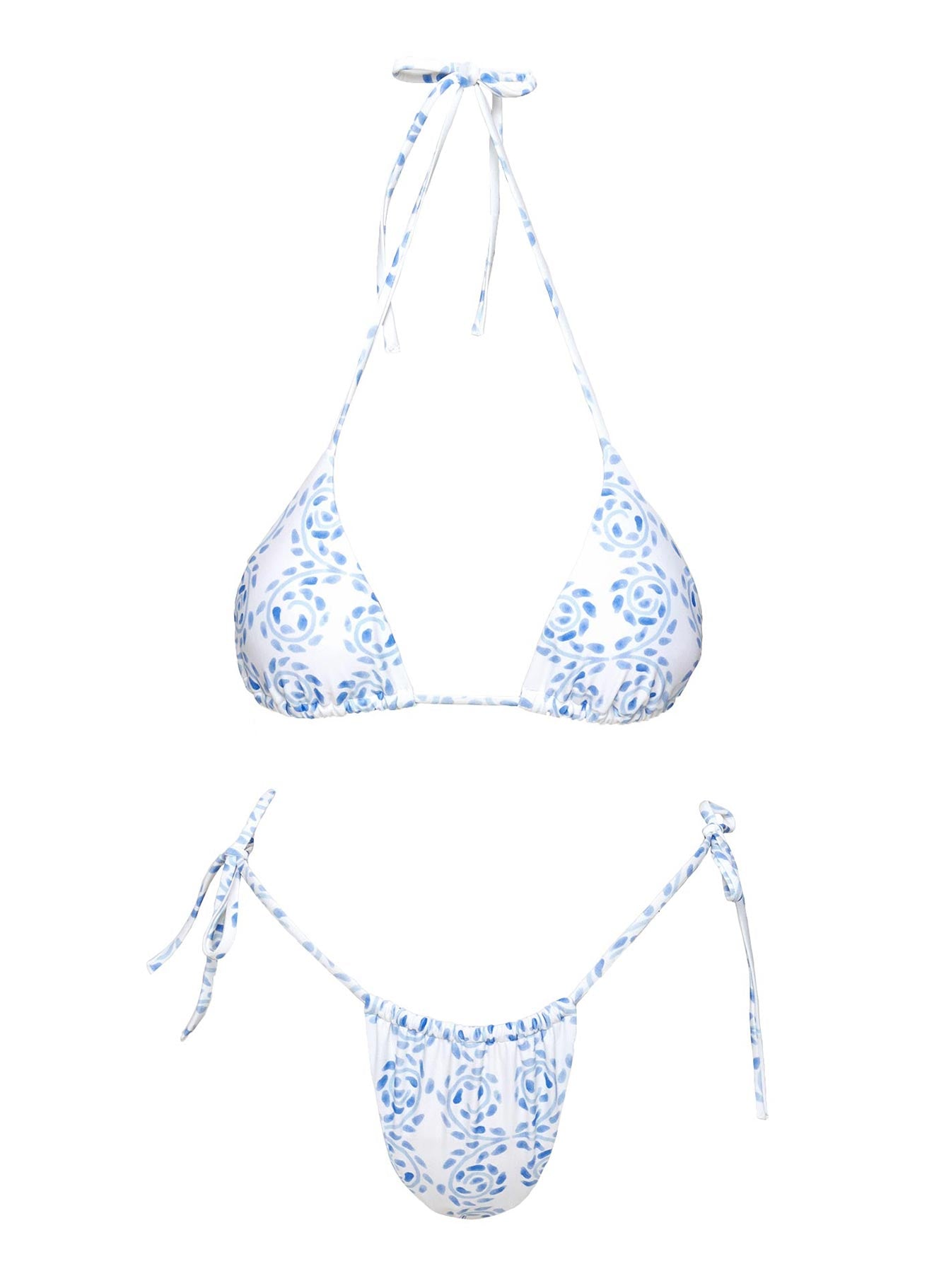 Jenner Tie Side Ruched Bikini Bottom Blue White Swirl - Image 5