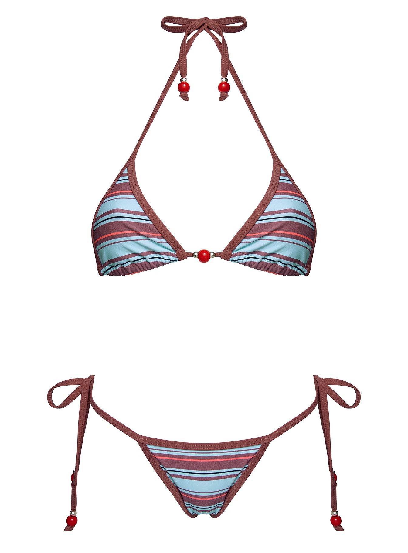 Mikaya Beaded Tie Side Bikini Bottoms Blue Brown Stripe - Image 5