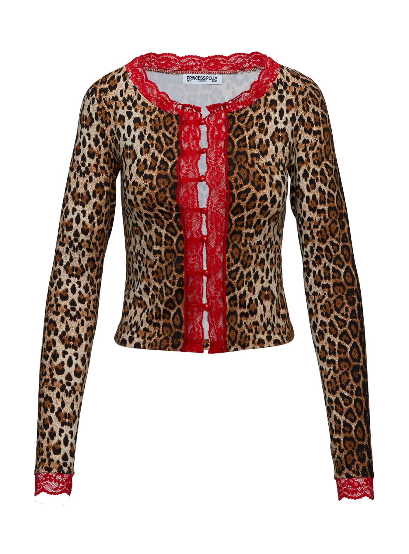 Pour It Up Long Sleeve Button Detail Top Leopard - Image 5