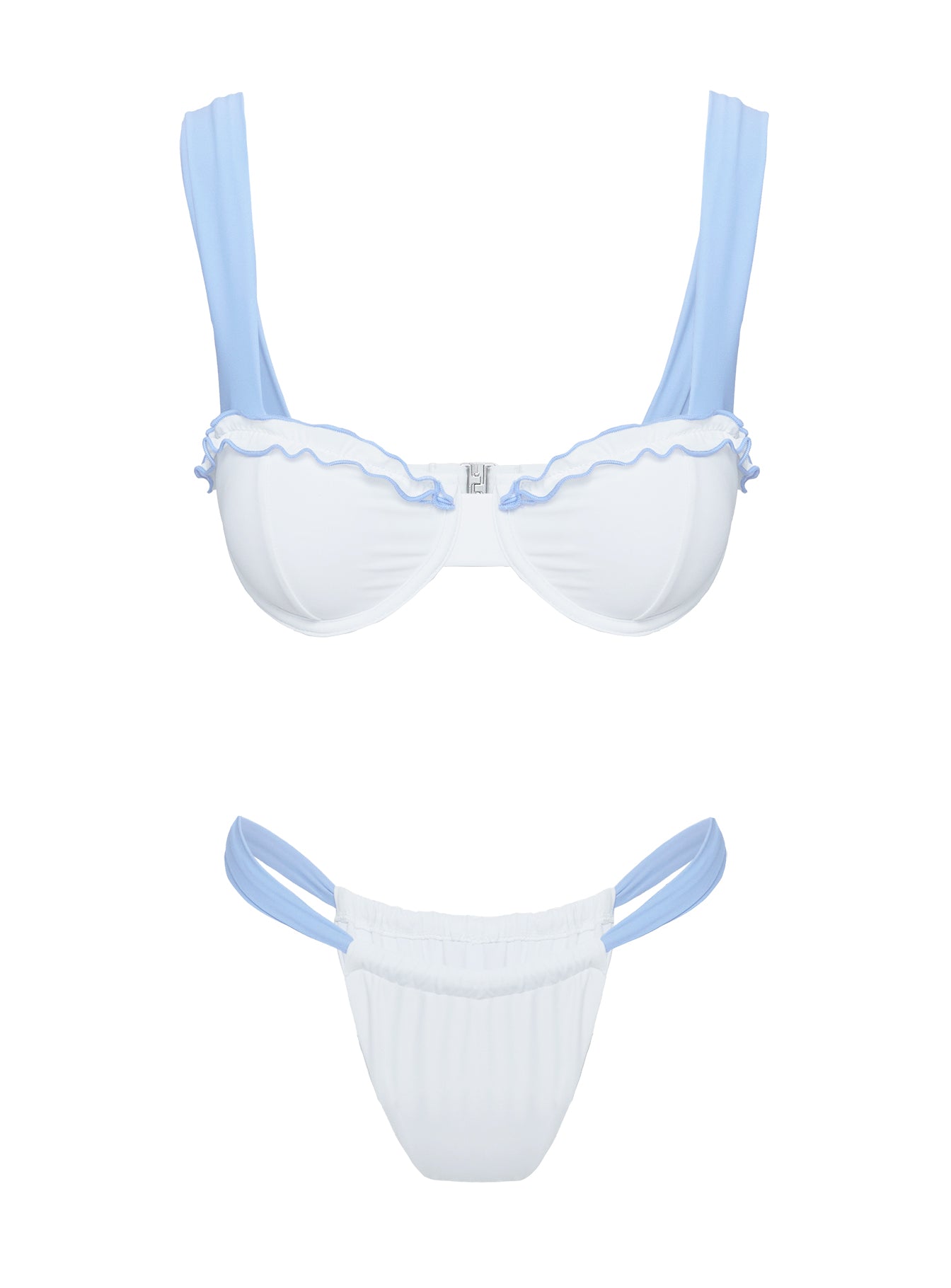 Summer Season Ruched Side Bikini Bottoms Blue White - Image 6
